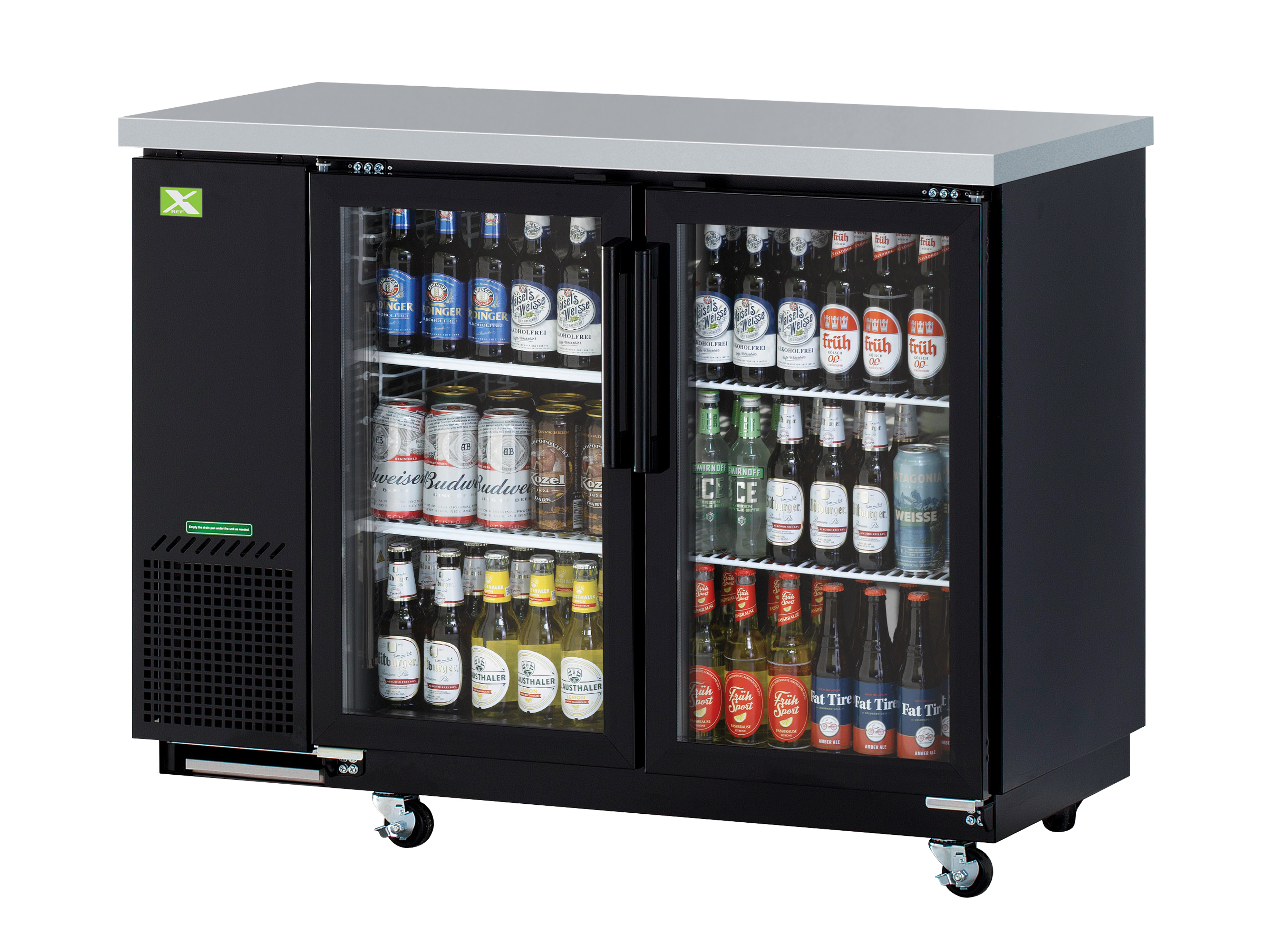 Refrigeration-X 48" Narrow Two-Door Glass Back Bar Cooler