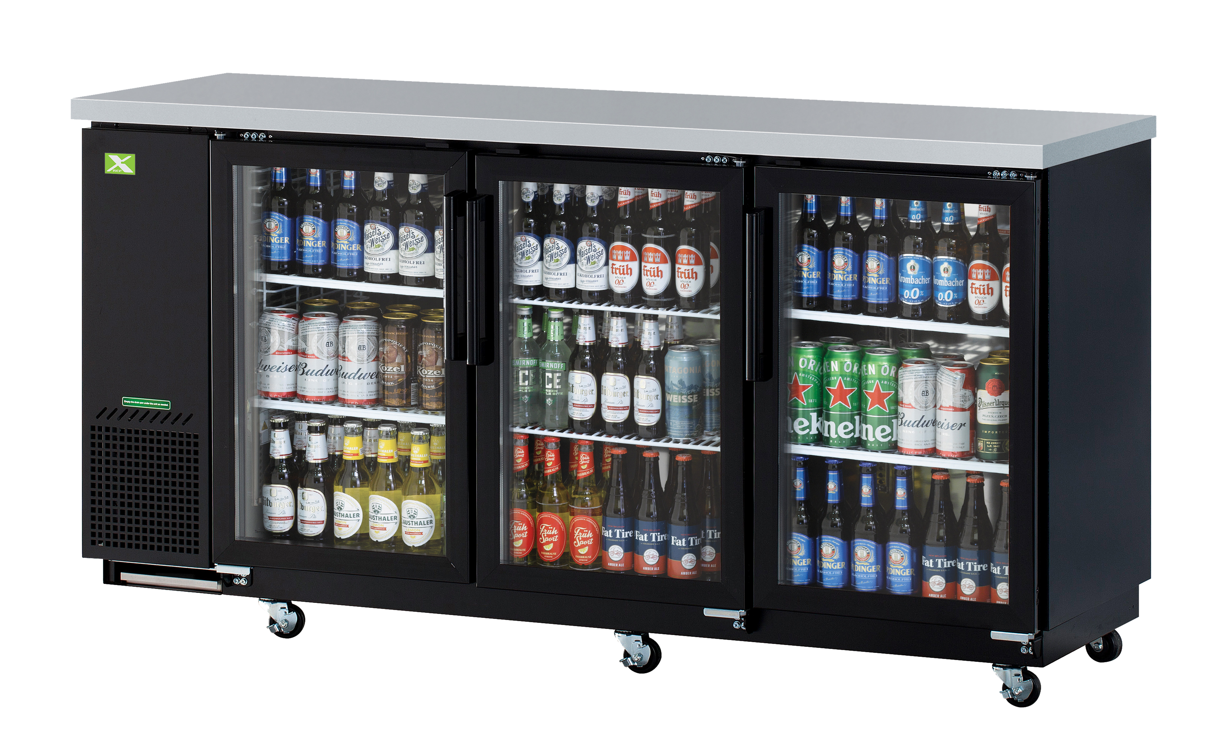 Refrigeration-X 72" Narrow Three-Door Glass Back Bar Cooler